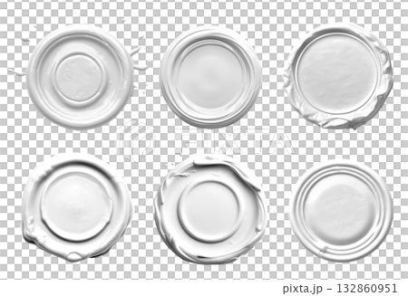 Collection set of white, wax seal stamp blob ink paint on transparent background cutout, PNG file. Many different design. Mockup template 132860951