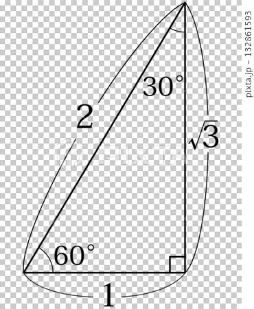 30°–60°–90°の直角三角形の辺の比と角度図 132861593