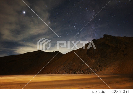 御嶽山二ノ池から剣ヶ峰にかかる銀河を臨む 132861851
