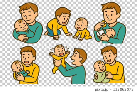 嬰兒、父親、父母和孩子插圖素材 132862075