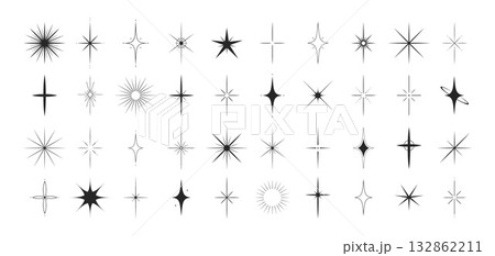 Sparkle stars collection. Minimalistic star set. Sunburst shape bundle. Vector illustration 132862211