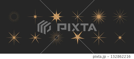 Stars shape set. Retro futuristic icons. Abstract sparkle black silhouette symbols. Vector illustration 132862216