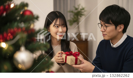 冬 クリスマス 記念日 プレゼントを渡すシーン 冬 クリスマス 記念日 プレゼントを渡すシーン 132862262