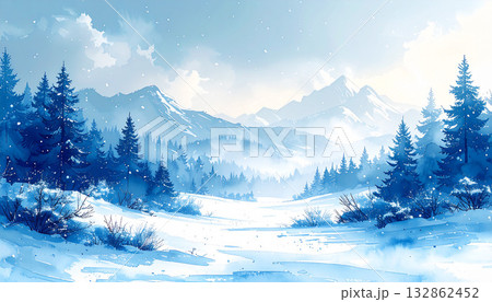 雪が降る山の風景 132862452