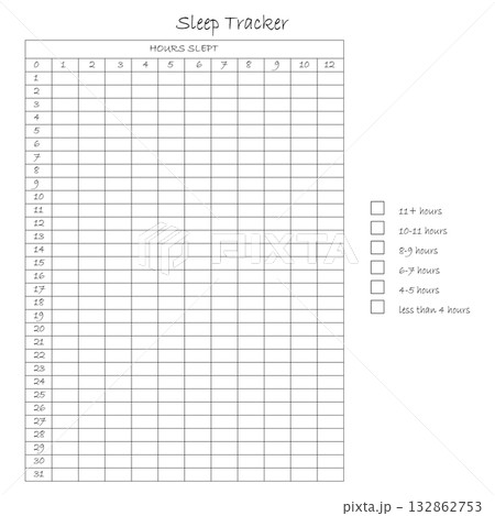Sleep tracker. Habit tracker for month. Template mockup. Vector personal organizer. Minimalist simple planner Sleep tracker. Habit tracker for month. Template mockup. Vector personal organizer. Minimalist simple planner 132862753