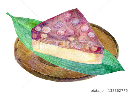 水彩イラスト 手描きイラスト 和菓子の水無月 水彩イラスト 手描きイラスト 和菓子の水無月 132862776