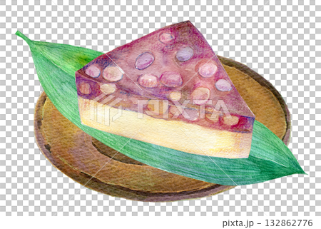 水彩イラスト 手描きイラスト 和菓子の水無月 水彩イラスト 手描きイラスト 和菓子の水無月 132862776