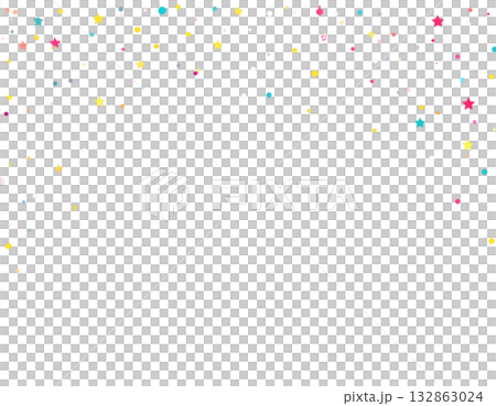 Illustration of a transparent background with small, colorful stars scattered throughout 132863024