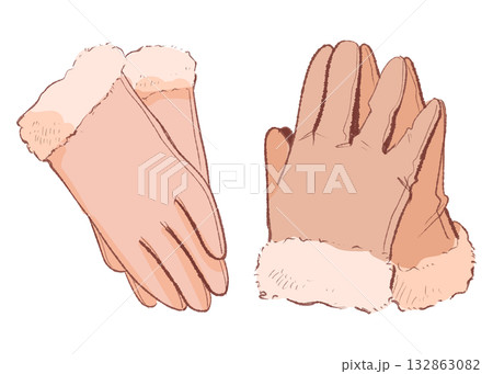 女性用でかわいい冬の暖かい手袋（塗り）	 132863082