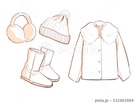 冬の暖かい服飾アイテムセット(影)|, コート, ブーツ, ニット帽, イヤーマフ, 冬ファッション 冬の暖かい服飾アイテムセット(影)|, コート, ブーツ, ニット帽, イヤーマフ, 冬ファッション 132863084