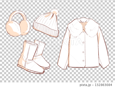 冬の暖かい服飾アイテムセット(影)|, コート, ブーツ, ニット帽, イヤーマフ, 冬ファッション 冬の暖かい服飾アイテムセット(影)|, コート, ブーツ, ニット帽, イヤーマフ, 冬ファッション 132863084