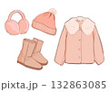 冬の暖かい服飾アイテムセット（塗り）｜, コート, ブーツ, ニット帽, イヤーマフ, 冬ファッショ 132863085
