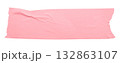 pink crumpled torn tape isolated on transparent background. 132863107
