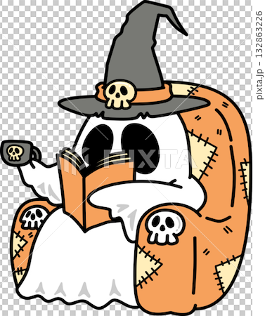 Cartoon Groovy Ghost Reading Book in Halloween Day 132863226