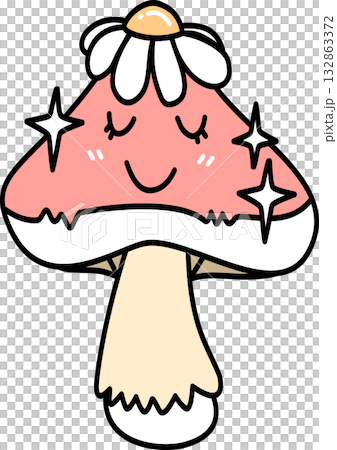 Retro Groovy Cute Kawaii Mushroom with Daisy Retro Groovy Cute Kawaii Mushroom with Daisy 132863372