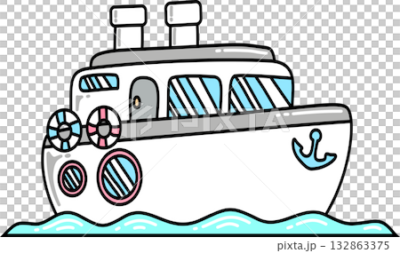 Retro groovy summer boat on the sea 132863375