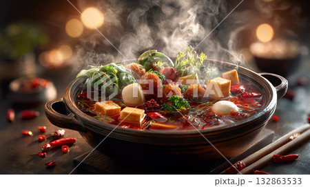hot soup with meat and vegetables hot soup with meat and vegetables 132863533
