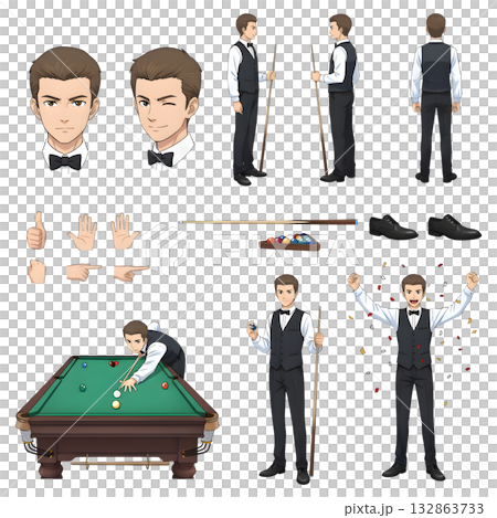 Set of snooker player character. illustration design. 132863733