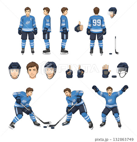 Set of hockey player character. illustration design 132863749