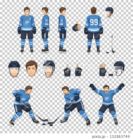 Set of hockey player character. illustration design 132863749