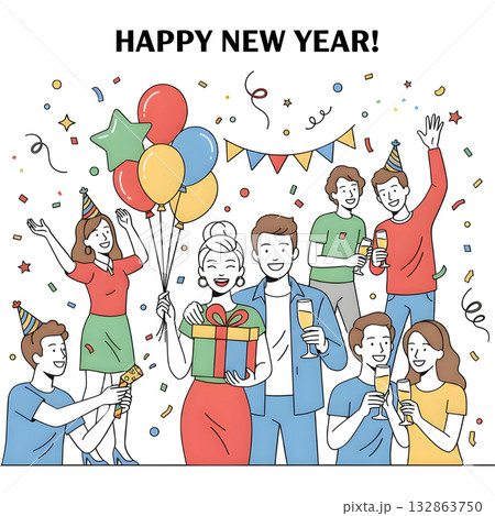 People Characters happy New year illustration design. 132863750