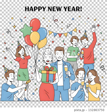 People Characters happy New year illustration design. 132863750
