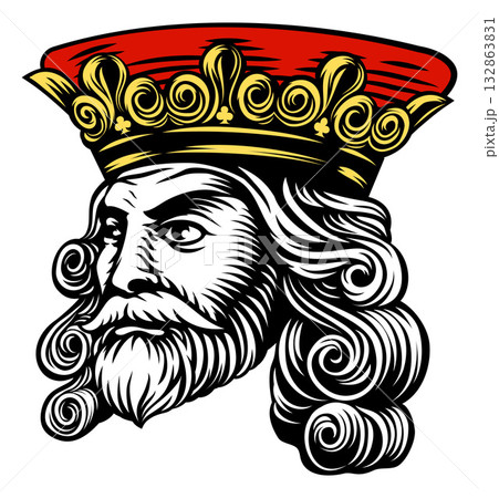 King Medieval Crown Head Face Vintage Woodcut King Medieval Crown Head Face Vintage Woodcut 132863831