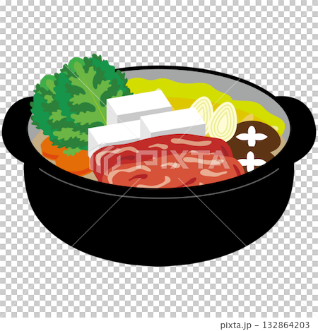 Beef and vegetable sukiyaki illustration Beef and vegetable sukiyaki illustration 132864203