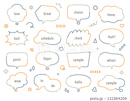 破線のシンプルな吹き出し　装飾　アクセント　ラフ　落書き　ベクター　素材　セット 　イラスト　囲み 132864209