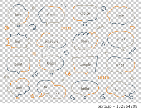 破線のシンプルな吹き出し　装飾　アクセント　ラフ　落書き　ベクター　素材　セット 　イラスト　囲み 132864209