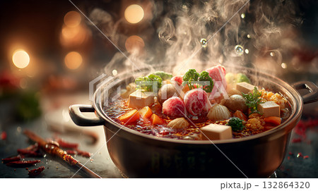 hot soup with meat and vegetables hot soup with meat and vegetables 132864320