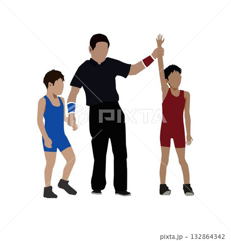 レスリング選手　勝利　フラットイラスト 132864342