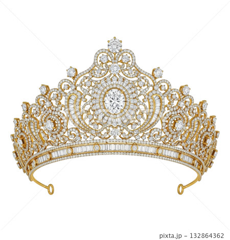 Elegant golden tiara isolated on transparent background 132864362