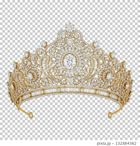 Elegant golden tiara isolated on transparent background 132864362