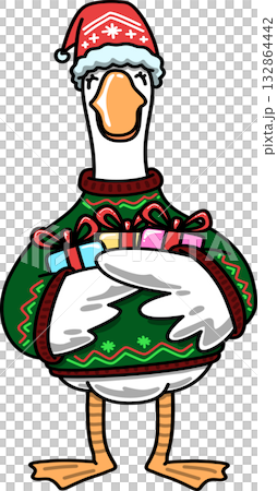 Christmas Groovy Goose with Gifts Wearing a Santa Hat Cartoon Christmas Groovy Goose with Gifts Wearing a Santa Hat Cartoon 132864442