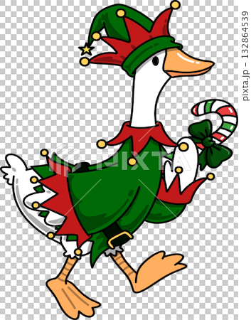 Groovy Goose Dressed as Christmas Elf Cartoon	 132864539