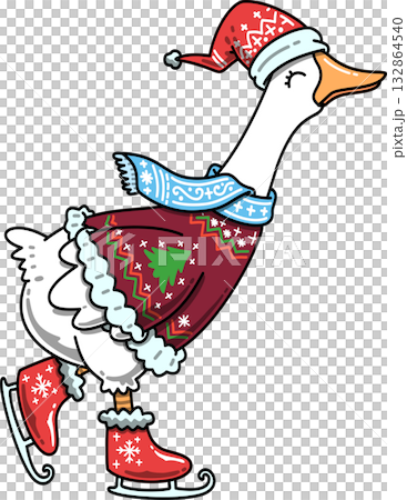 Groovy Goose Playing Ice Skating in Winter Outfit Cartoon	 132864540