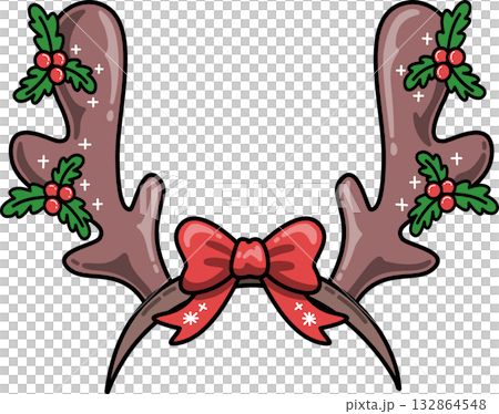 Christmas Reindeer Antlers Headband with Red Bow Cartoon 132864548