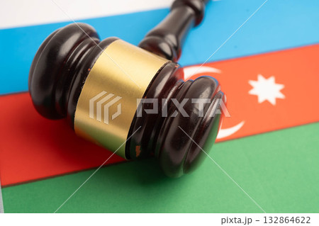 Azerbaijan law, Legal, justice and agreement, wooden court gavel on flag. Azerbaijan law, Legal, justice and agreement, wooden court gavel on flag. 132864622