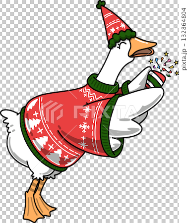 Christmas Groovy Goose Celebrating With Confetti Cartoon Christmas Groovy Goose Celebrating With Confetti Cartoon 132864804
