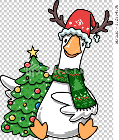 Groovy Goose Celebrating Christmas with Christmas Tree Cartoon Groovy Goose Celebrating Christmas with Christmas Tree Cartoon 132864806
