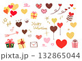 手描き風バレンタイン素材セット｜ハート, チョコ, プレゼント, メッセージ 132865044