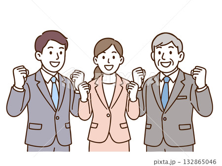 ガッツポーズのスーツ姿ビジネスチーム 132865046