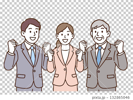 ガッツポーズのスーツ姿ビジネスチーム 132865046