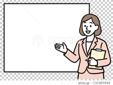 プレゼンをする女性ビジネスマン文字余白 132865048