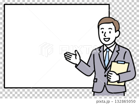 Male businessman giving a presentation Character margin Male businessman giving a presentation Character margin 132865050