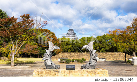 兵庫県姫路市にある世界文化遺産で国宝でもある秋の姫路城 132865344