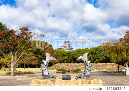 兵庫県姫路市にある世界文化遺産で国宝でもある秋の姫路城 兵庫県姫路市にある世界文化遺産で国宝でもある秋の姫路城 132865345