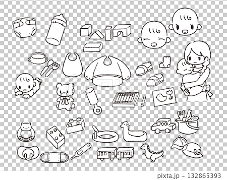 手繪黑白兒童房插畫 132865393