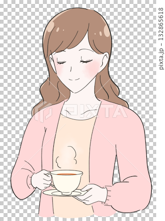 婦女飲用的茶的例證 132865618